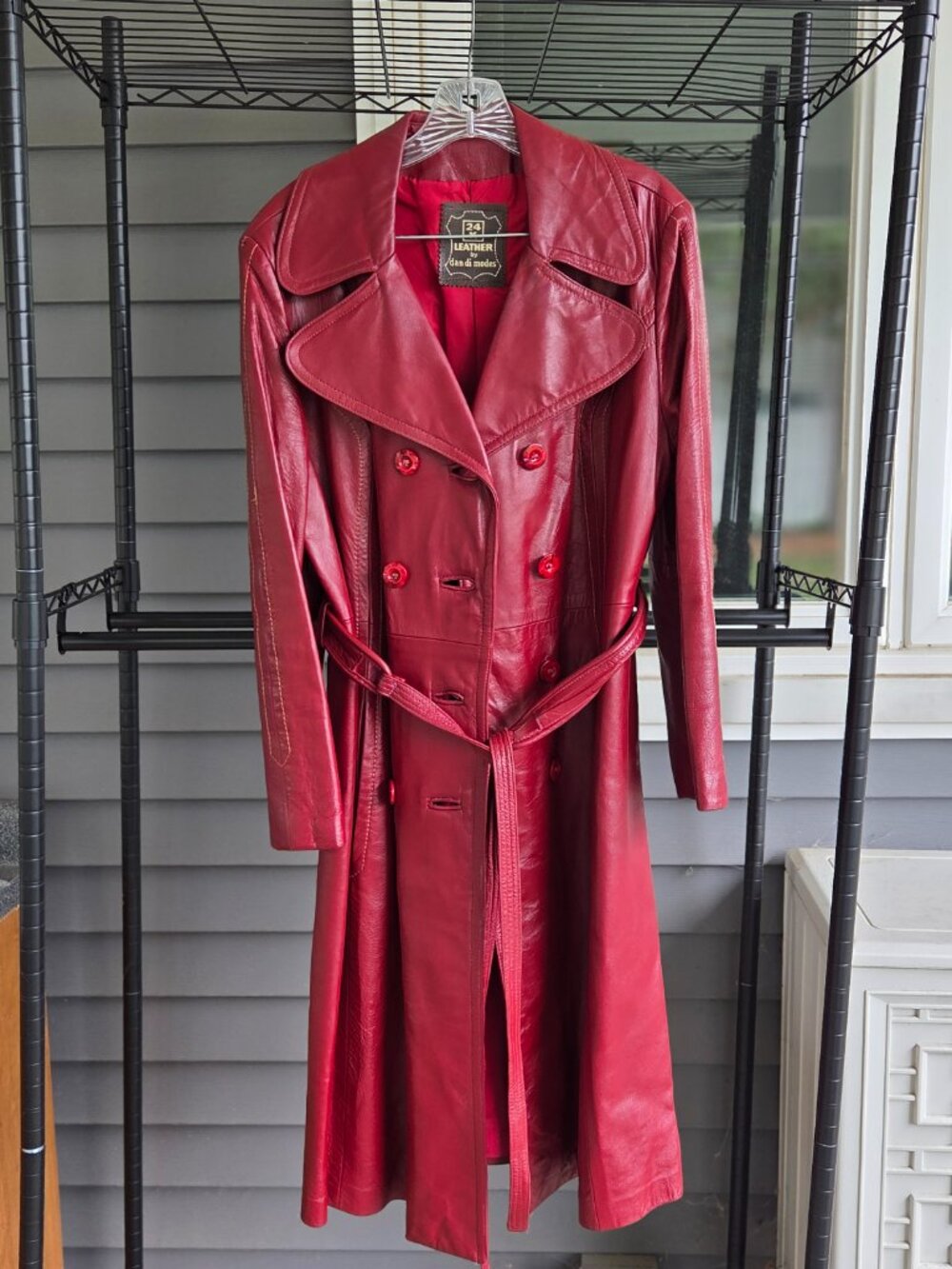VTG Women's Size 16 Trench Coat 24K Leather DAN DI MODES Burgandy Red USA